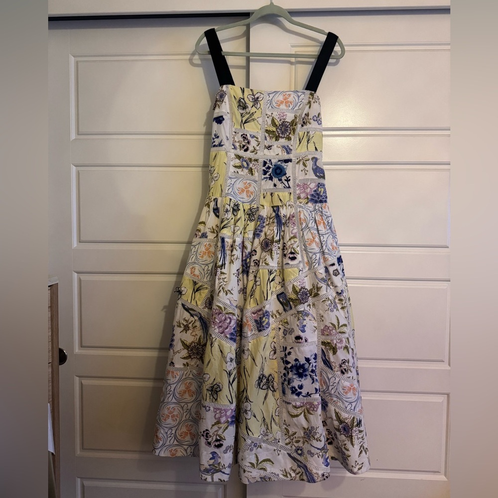 Maeve Cotton Sleeveless Square-Neck Tile Printed Patchwork Midi Dress - Picture 6 of 9